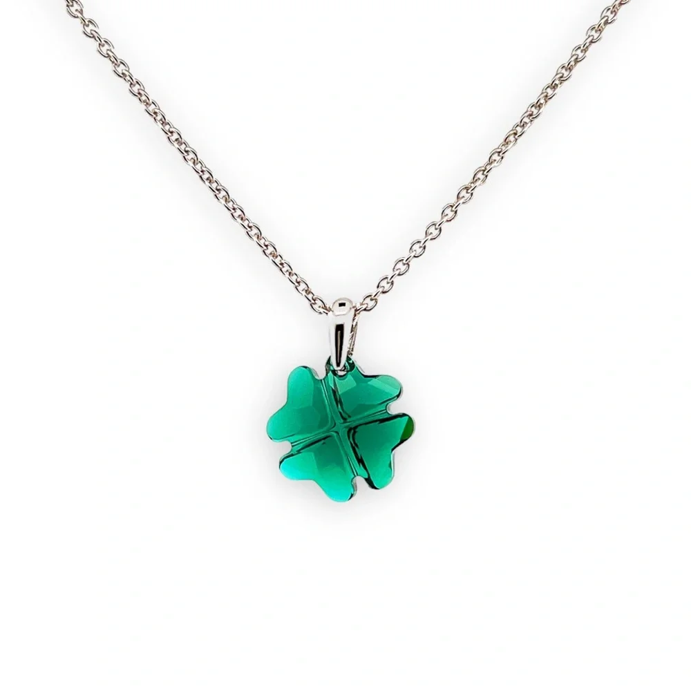 Faceted Crystal Shamrock Necklace - Four Leaf Clover Swarovski Crystal